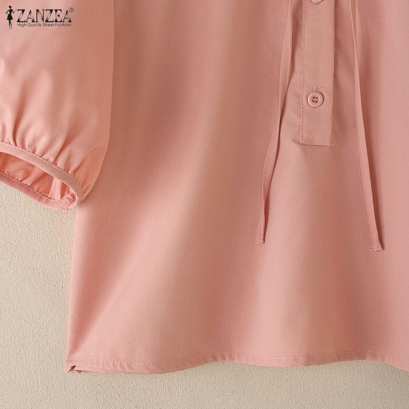 ZANZEA Women Casual Turn Down Collar Summer Short Sleeve Blouse