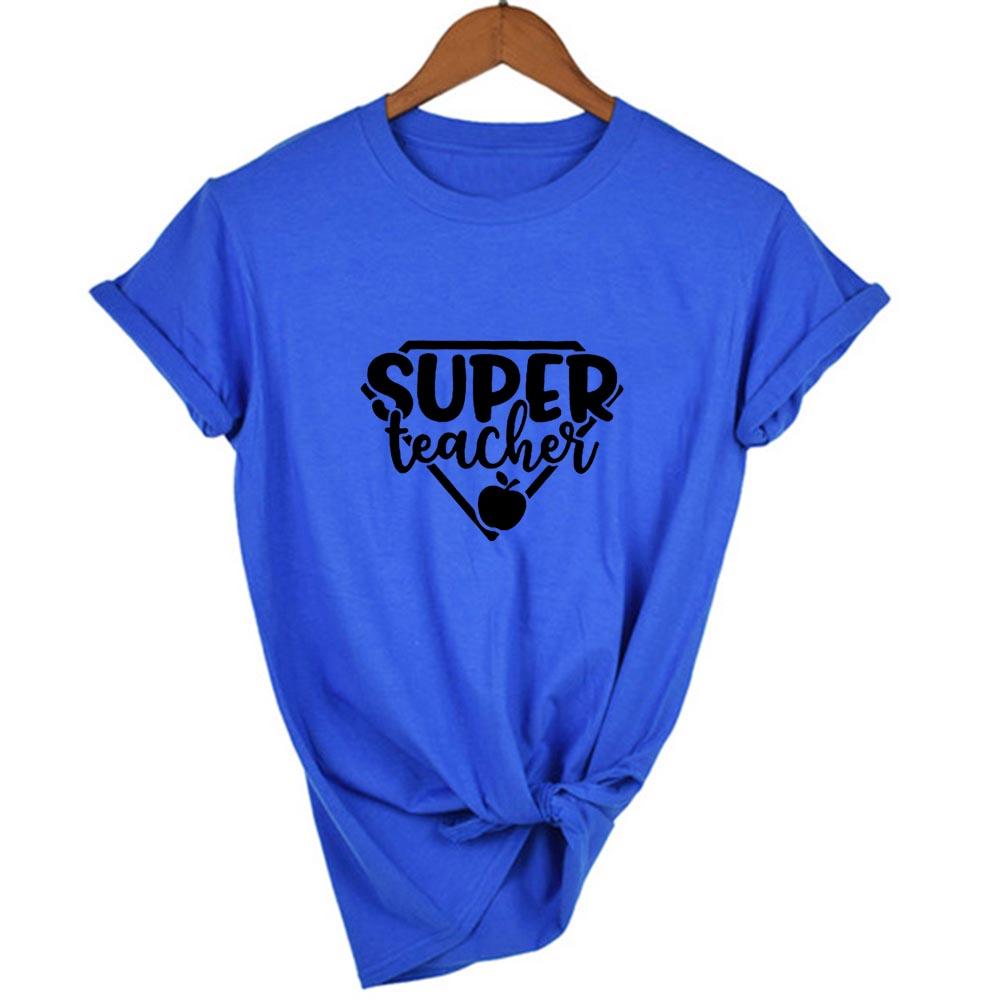 Super Teacher Letter Print Graphic Summer Tees Women Short Sleeve O Neck T Shirt Vintage Harajuku