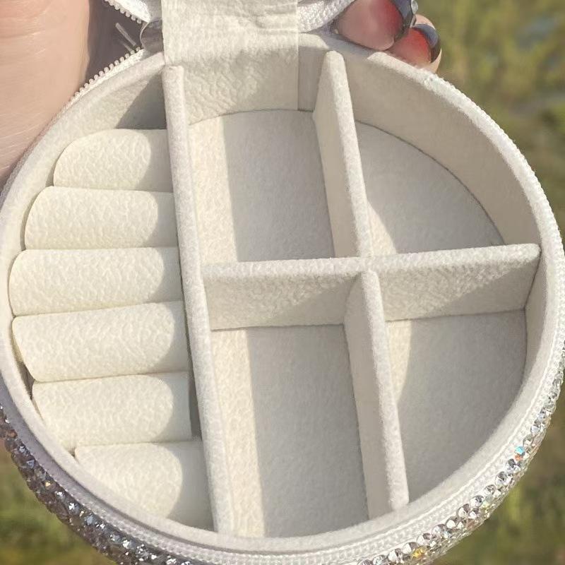 Jewelry box with rhinestones, makeup organizer brilliant, cabinet vanity, storage containers partition portable travel