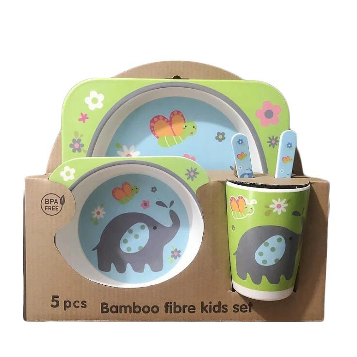 5pcs/set Baby Dishes Set Eco-friendly Bamboo Fiber Dinnerware Cartoon Cute Tableware Food Plate Bowl for Kids Boy Girl Gifts