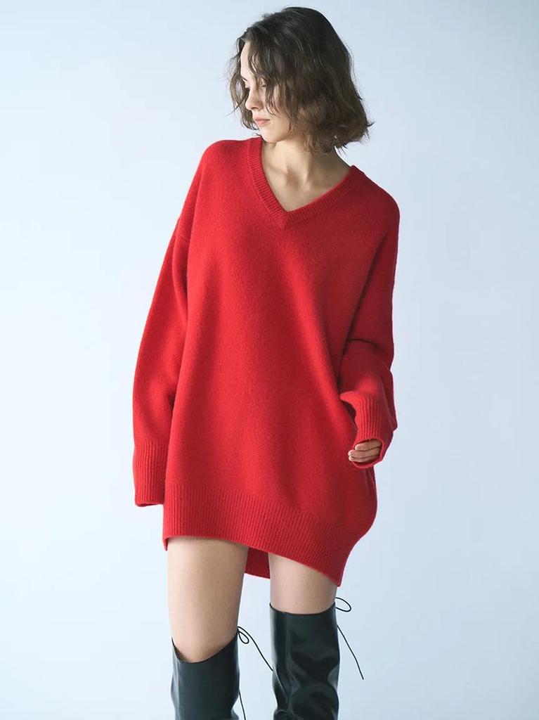Wool Knit Dress SWNO245006REDF V-neck