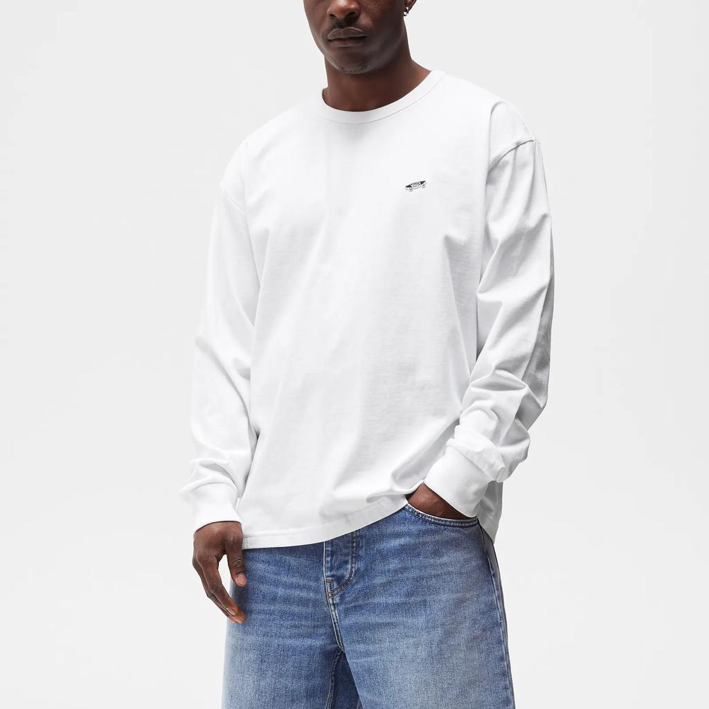 Vans Solid Color Logo Embroidered Pullover Crew Neck Long Sleeve Sweatshirt Men sweatshirt White VN0A5E1LWHT