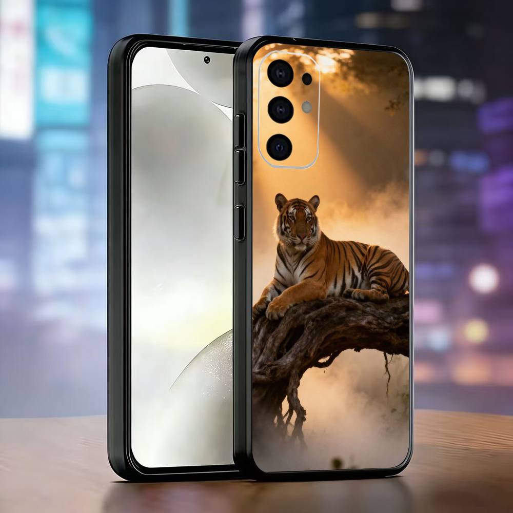 Funda de Teléfono Tema Tigre Silicona Suave Negra Para Samsung S25,S24,S21,S22,S23,S30,Ultra,S20,Plus,Fe,Lite