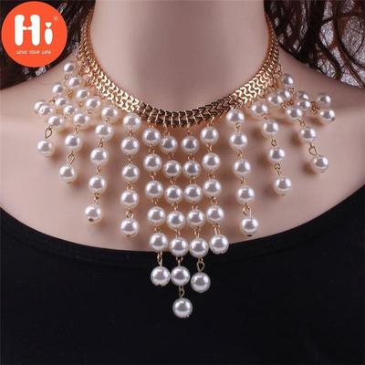 Hi Exaggerated Wedding Imitation Pearl Choker Necklace For Women Layered Chain Statement Jewelry