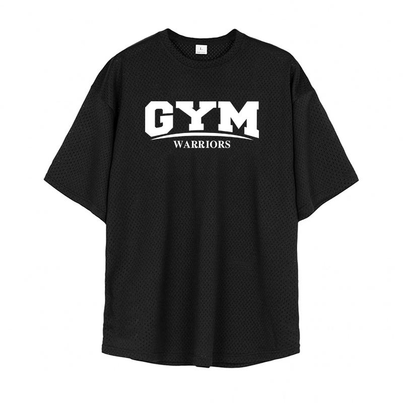 Muscleguys Oversized Loose Running T-Shirts Mens Gym Warriors Fitness Sports Half Sleeve T Shirt Summer Mesh Quick Dry Breathable Clothing