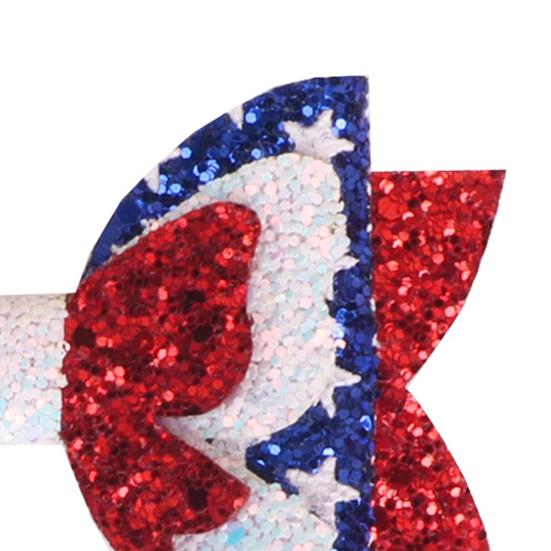 Independence Day Bow Hair Clip, Double-Layered Red White Blue Glitter Bow Hair Pin, Non-Slip Clip for Holiday Party Accessory