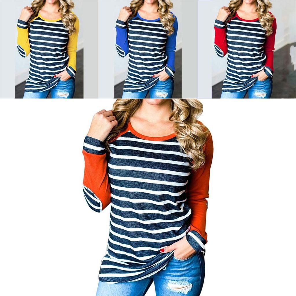 Striped Autumn New Stitching Round Neck Longsleeved Tshirt Bottoming Shirt