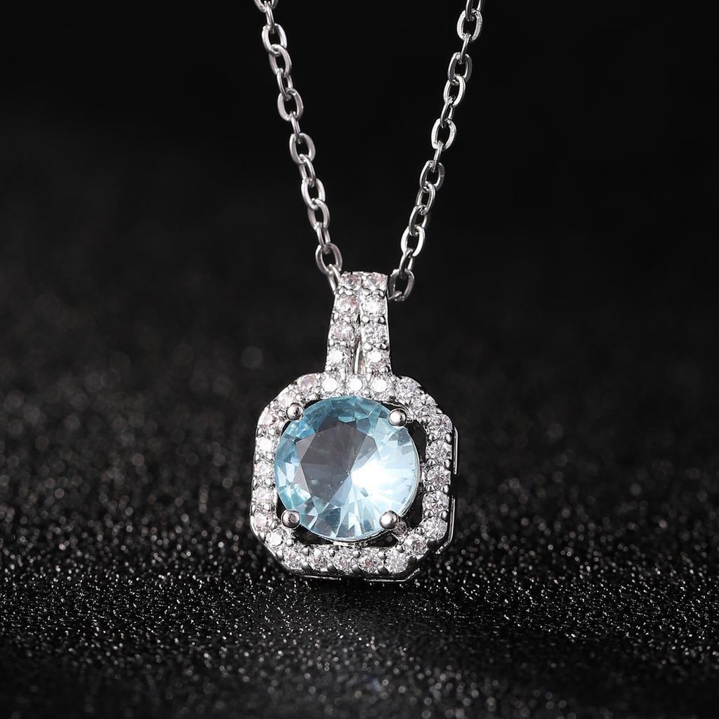 Stainless Steel Necklaces Pendants For Women Cubic Zirconia Yellow Square Stone White Gold Plated Wedding Engagement