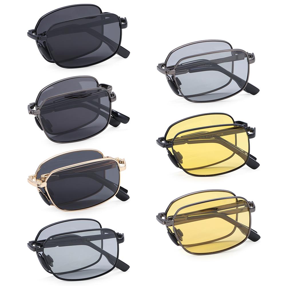Portable Folding Sunglasses For Men Women Fashion Square Metal Frame Sunglasses Night Vision Eyewear Driving Glasses