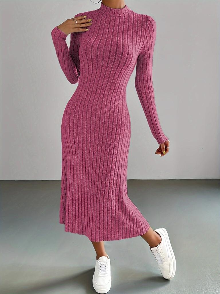Høst Vinter Dame Ribbestrikket Kjole Elegant Chic Mote Langermet O-hals Slim Korsett Bodycon Kjole Streetwear