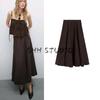 MD Spring and Summer New Arrival Women's Wave Style Retro Brown Texture Linen Blended Umbrella Skirt Skirt 5236586