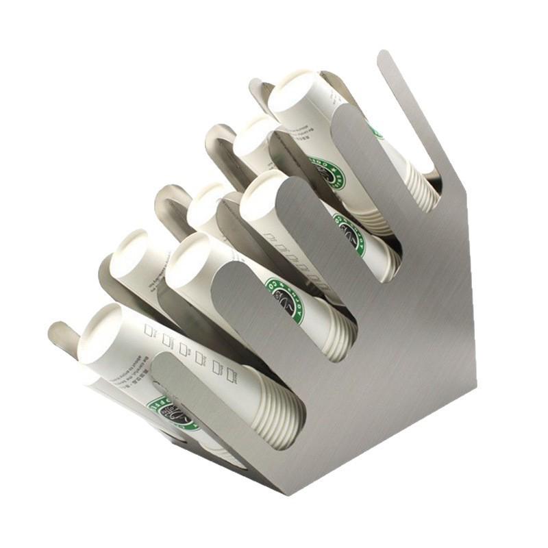

Stainless Steel Multifunctional Cup Dispenser and Storage Rack for Bubble Tea and Coffee Utensils Eight Slots Inclined