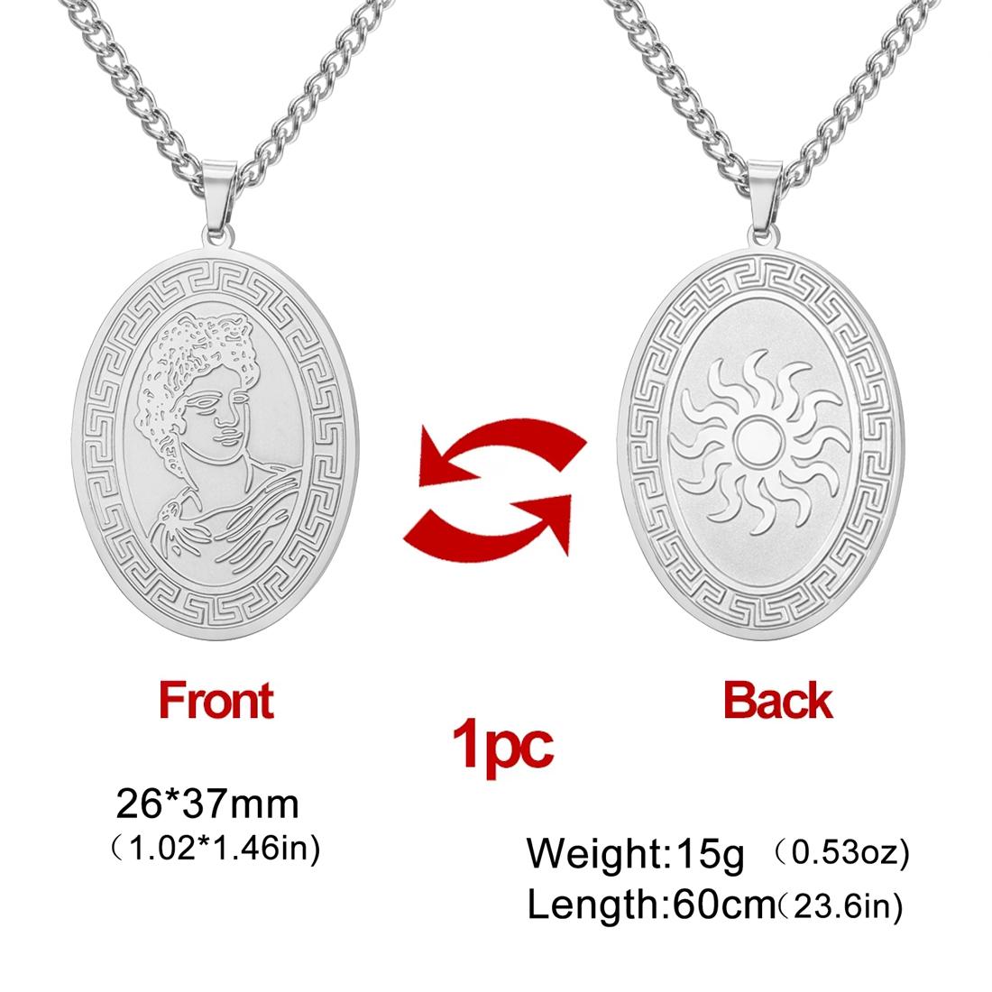 Греческая мифология Кулон-ожерелье с изображением бога солнца Аполлона Нержавеющая сталь Двусторонний кулон с тотемом солнца Амулет Ювелирное изделие Подарок