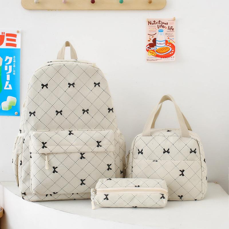 Schoolbag Schoolbag Autumn and Winter New College Student Corduroy High School Bow Backpack High Value Casual Large Capacity Bag
