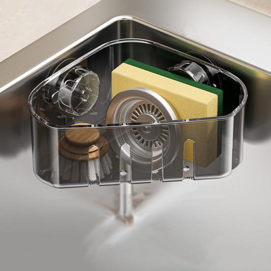 Suction Cup Sink Drain Rack Quick Drain Hollow Design Kitchen Sink Organizer for Sponges Brushes Soap