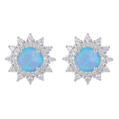 [R4798] - Brincos em Prata 'Goddess Opal' azul prateado branco (ródio) - 13 mm