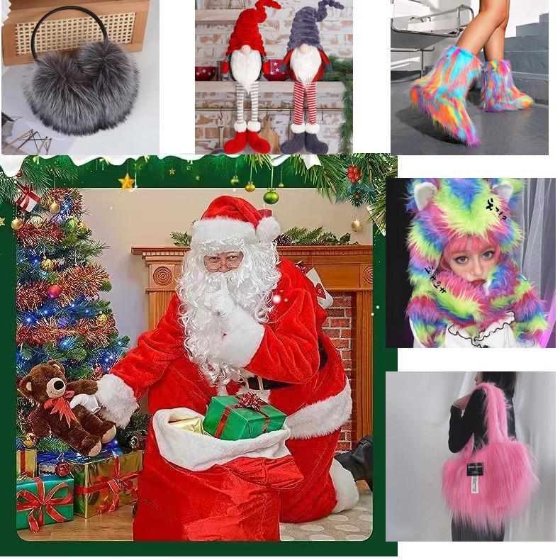 Handmade Faux Fur Trim Christmas Tree Skirt & Fluffy DIY Wreath Craft for Children