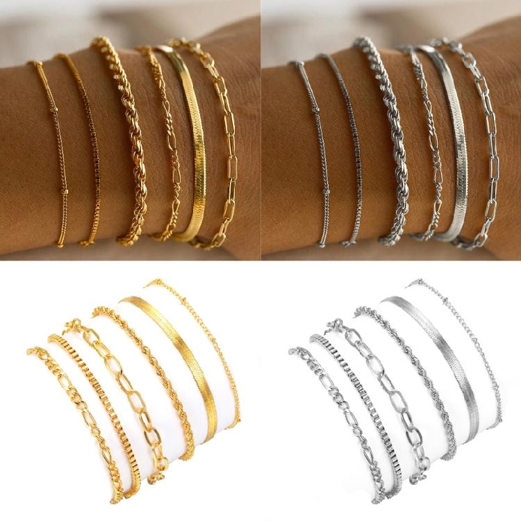 6 Pieces Stylish 14K Gold Plated Bracelets for Women Portable and Comfortable Cuban Link Chain Daily Use Casual Wear