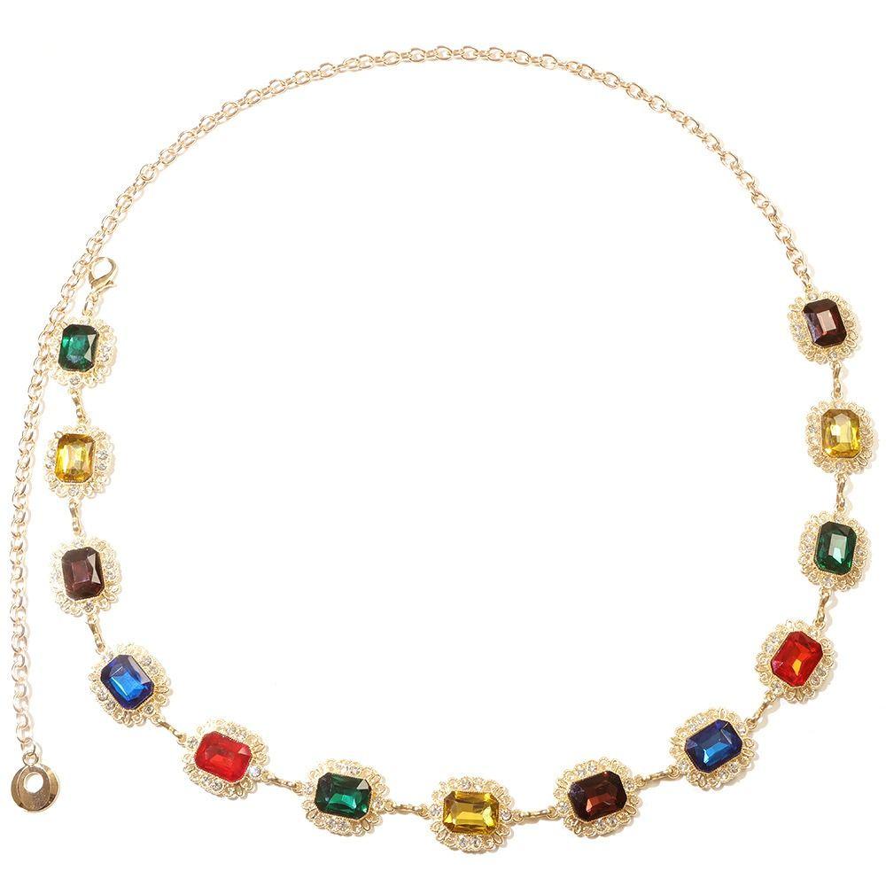 Metal Rhinestone Belly Belts Gold Y2K Waistband Colorful Crystal Waist Chain  Decorative Jeans