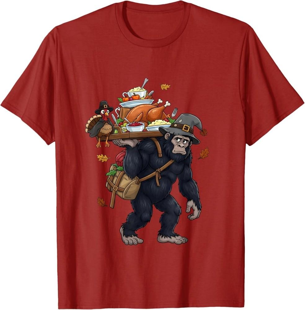 Футболка с Бигфутом, несущим thanksgiving-пир, смешная индейка, пилигрим 4XL