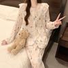 Women's Cartoon Lace Peter Pan Collar Cotton Pajamas - Long Sleeve, Spring/Fall, Winter Style
