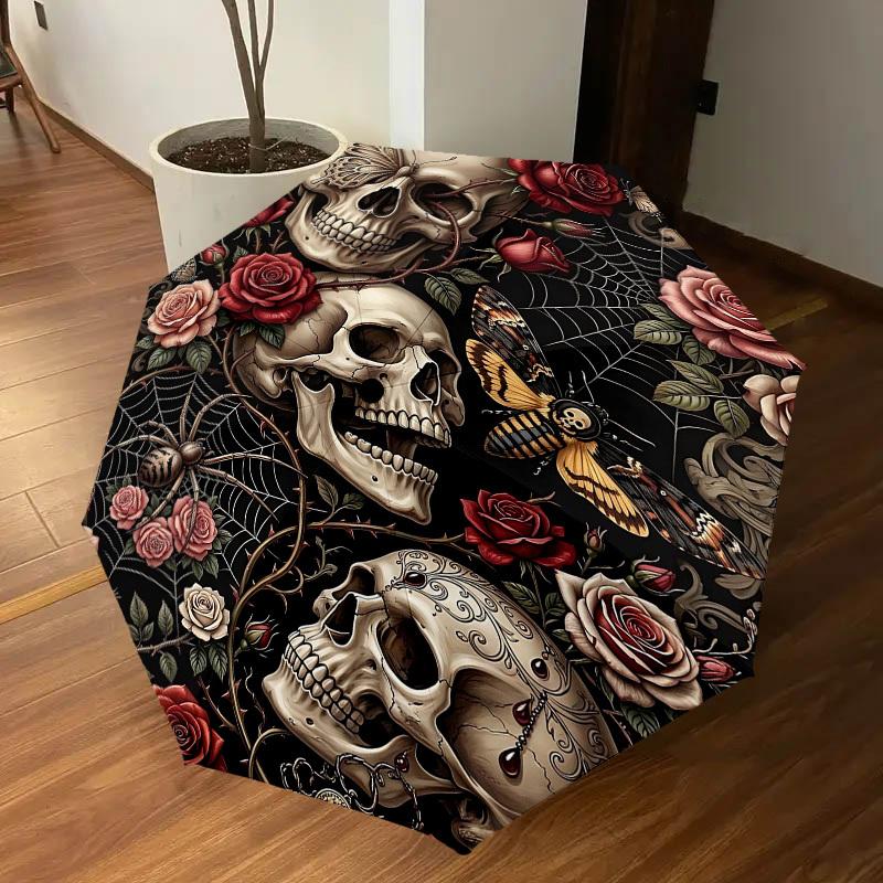 1PC Skull Roses Umbrella-8-Rib Reinforced Portable Folding Travel Suitable for All Seasons Outdoor Daily Use Is an Ideal Choice -K0420
