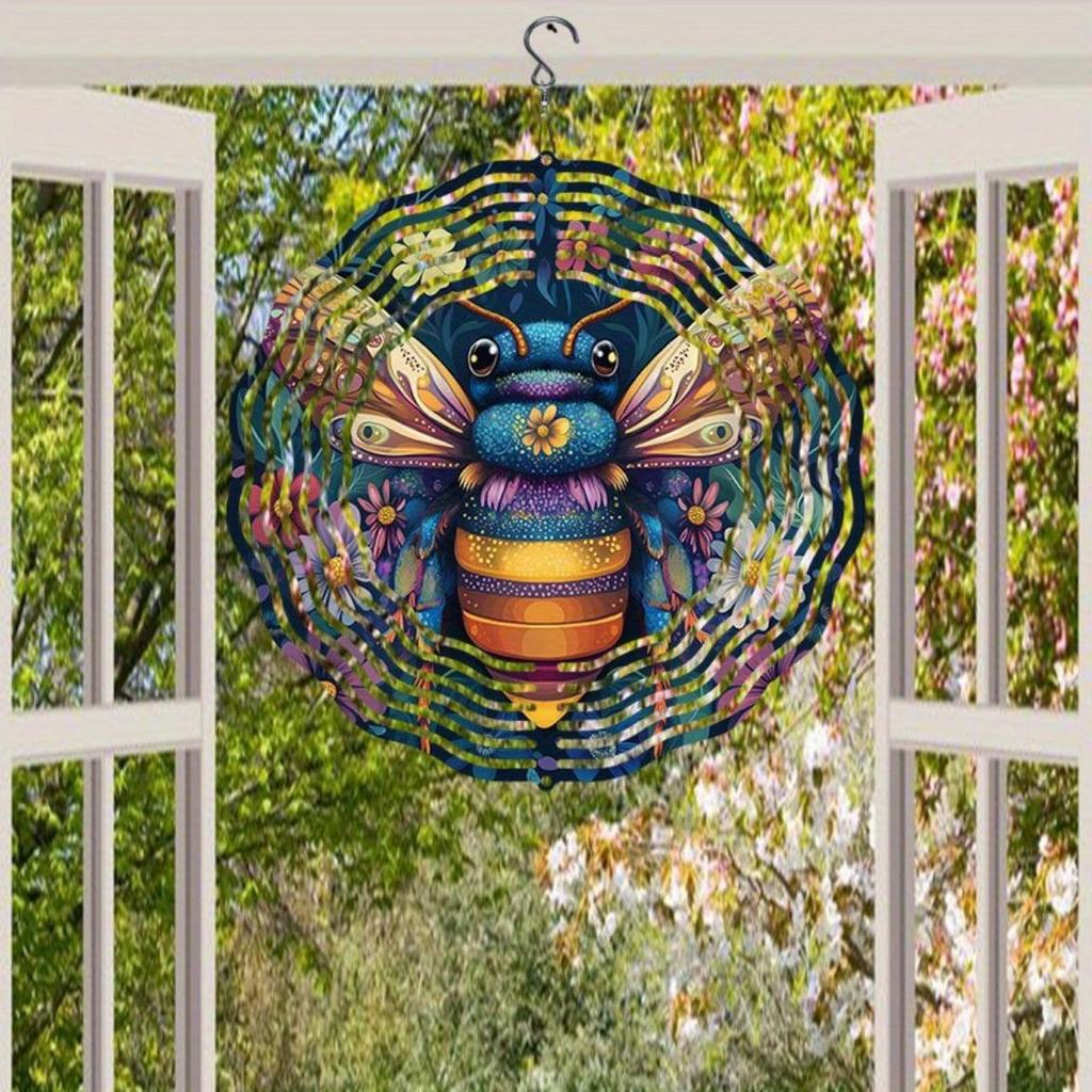 Metal Wind Spinner Outdoor Decor with Colorful Bees Flowers 360 Rotating Hook for Garden Yard Balcony Halloween Christmas Thanksgiving