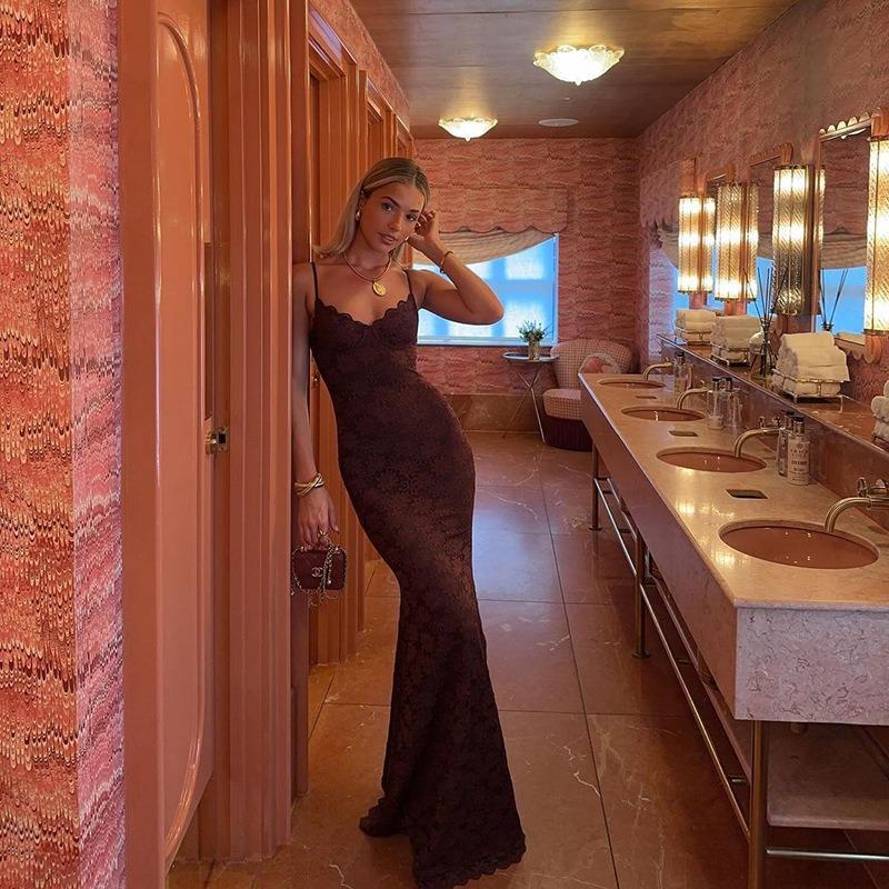 Women's Sexy Spice Fashion Suspenders Lace Design V-neck Wrap Hip Dress