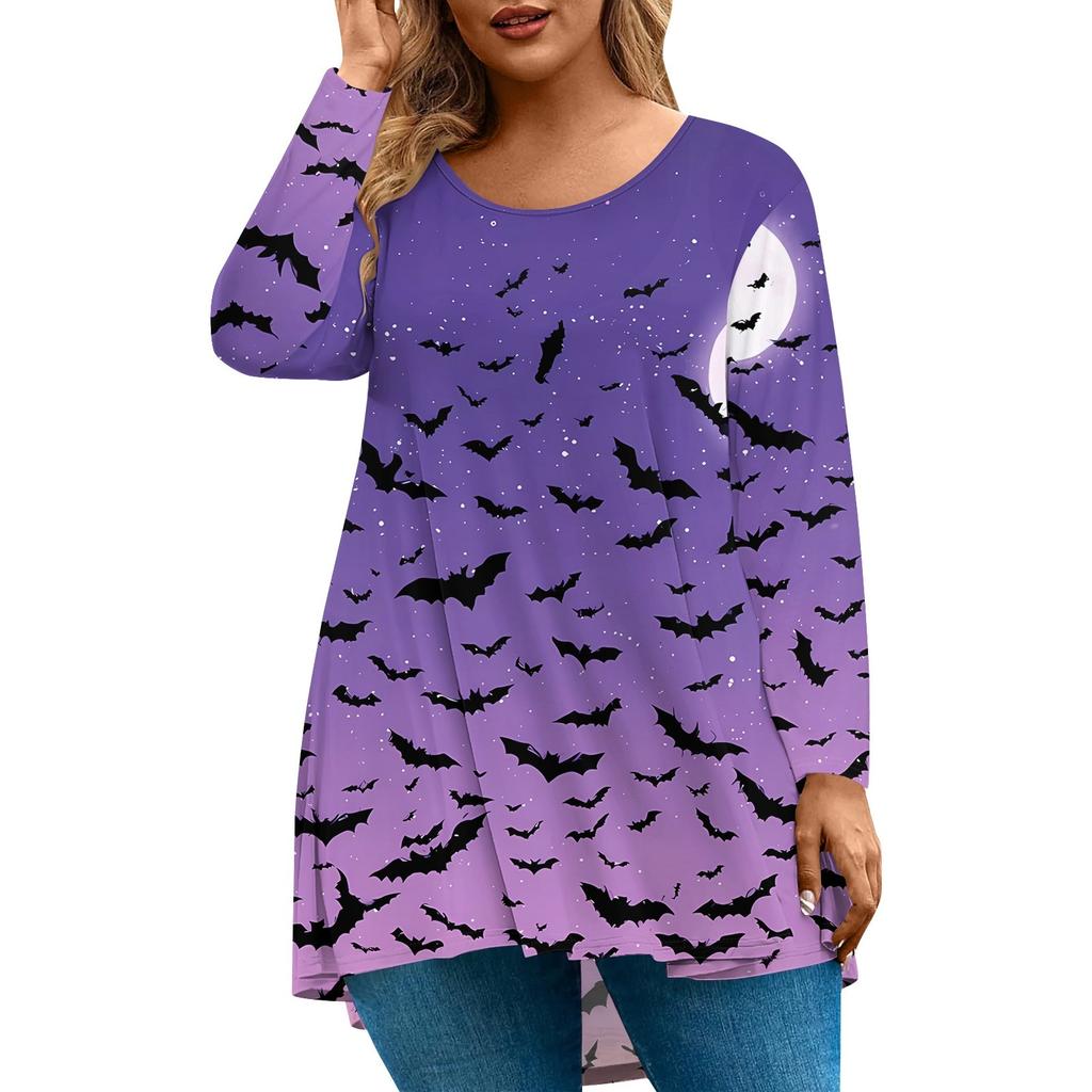 Damenmode Übergröße Rundhals Langarm Lässig Halloween-Print Lockerer Pullover