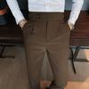 Pantalon de Costume pour Hommes Style d'affaires Formel Jambe Droite Coupe ajustée Couleur Unie Doux Taille Haute Poches Vintage Doux Respirant Pantalon de Bureau pour Hommes