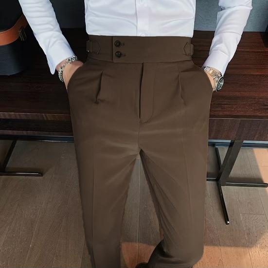 Pantalon de Costume pour Hommes Style d'affaires Formel Jambe Droite Coupe ajustée Couleur Unie Doux Taille Haute Poches Vintage Doux Respirant Pantalon de Bureau pour Hommes