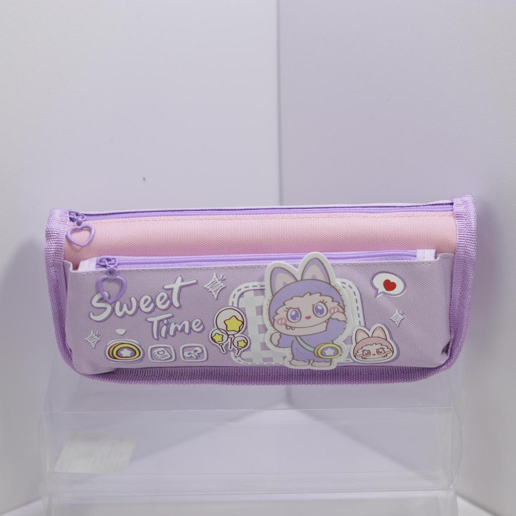 New Pencil Case Color Matching Cartoon Double-layer Large-capacity Student Pencil Case Small and Medium Pencil Case