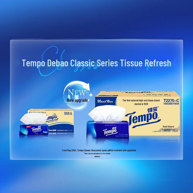 Tempo Unscented 4-Ply Facial Tissues (18-Pack Box)