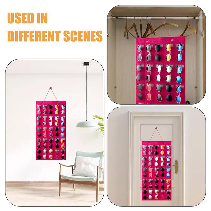 Sunglasses Organizer Storage With Sturdy Rope Felt Hanging Sunglasses Holder For Wall Display 25 Slots Sunglasses Organizer