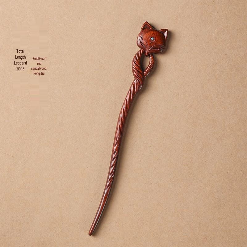 Red Sandalwood Women's Retro Hanfu Hairpins: Hollow Carved Moon Rabbit Wooden Ornaments