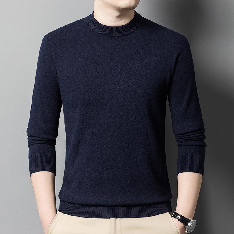 Autumn Solid Color Youth Slim-fit Crew Neck Men's Versatile Business Knitted Sweater Bottoming Shirt Men's Clothing