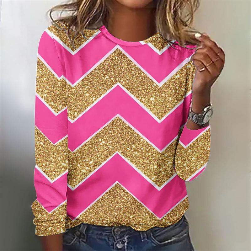 Spring and Autumn Round Neck 3D Love Heart Graphic Printed Top Fashionable Elegant Casual Long Sleeved Women's T-shirts