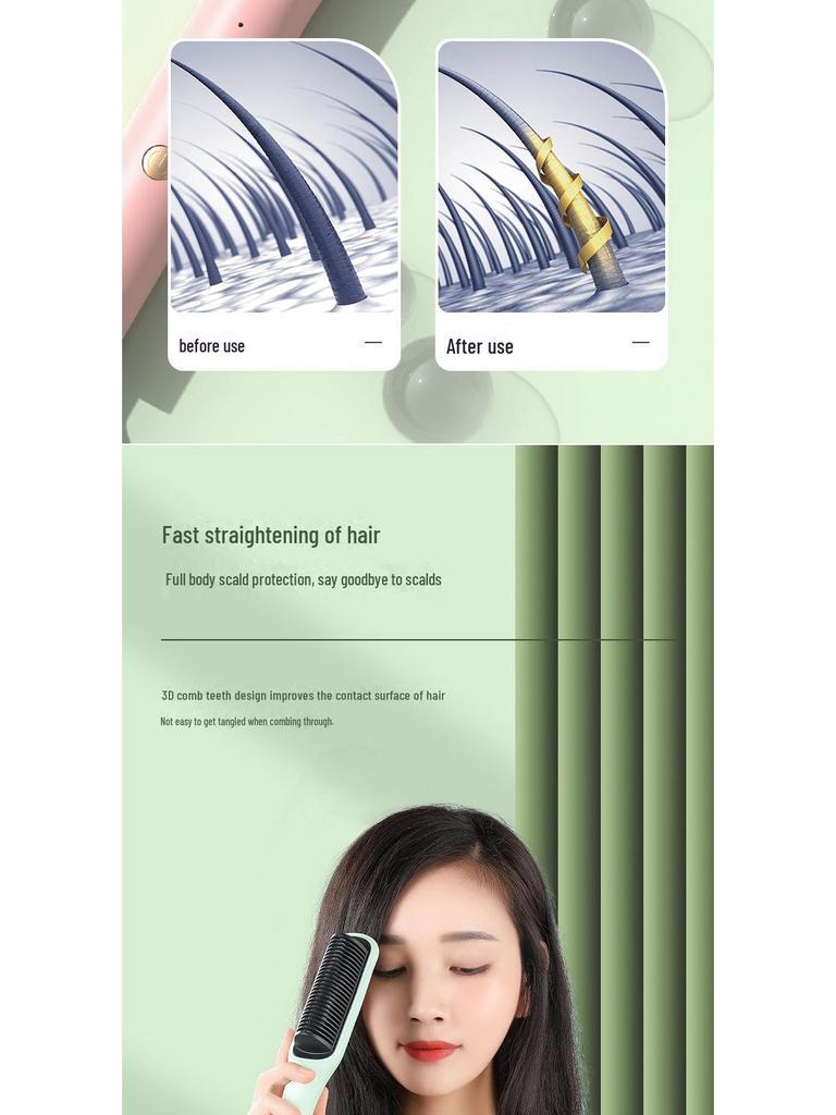 Dual-Purpose Negative Ion Hair Comb and Curler - Lazy Straight Hair and Curling Iron