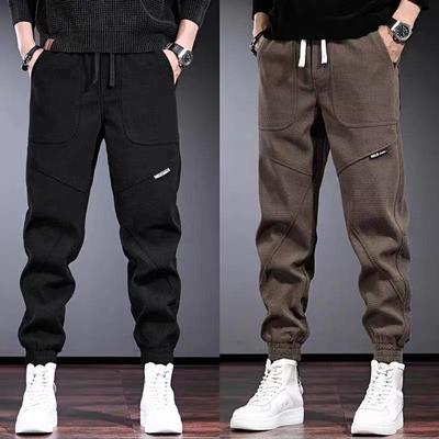 Men's Velvet-Lined Corduroy Sweatpants: Autumn/Winter, Casual, Cuffed, Loose-fit Harem Pants.