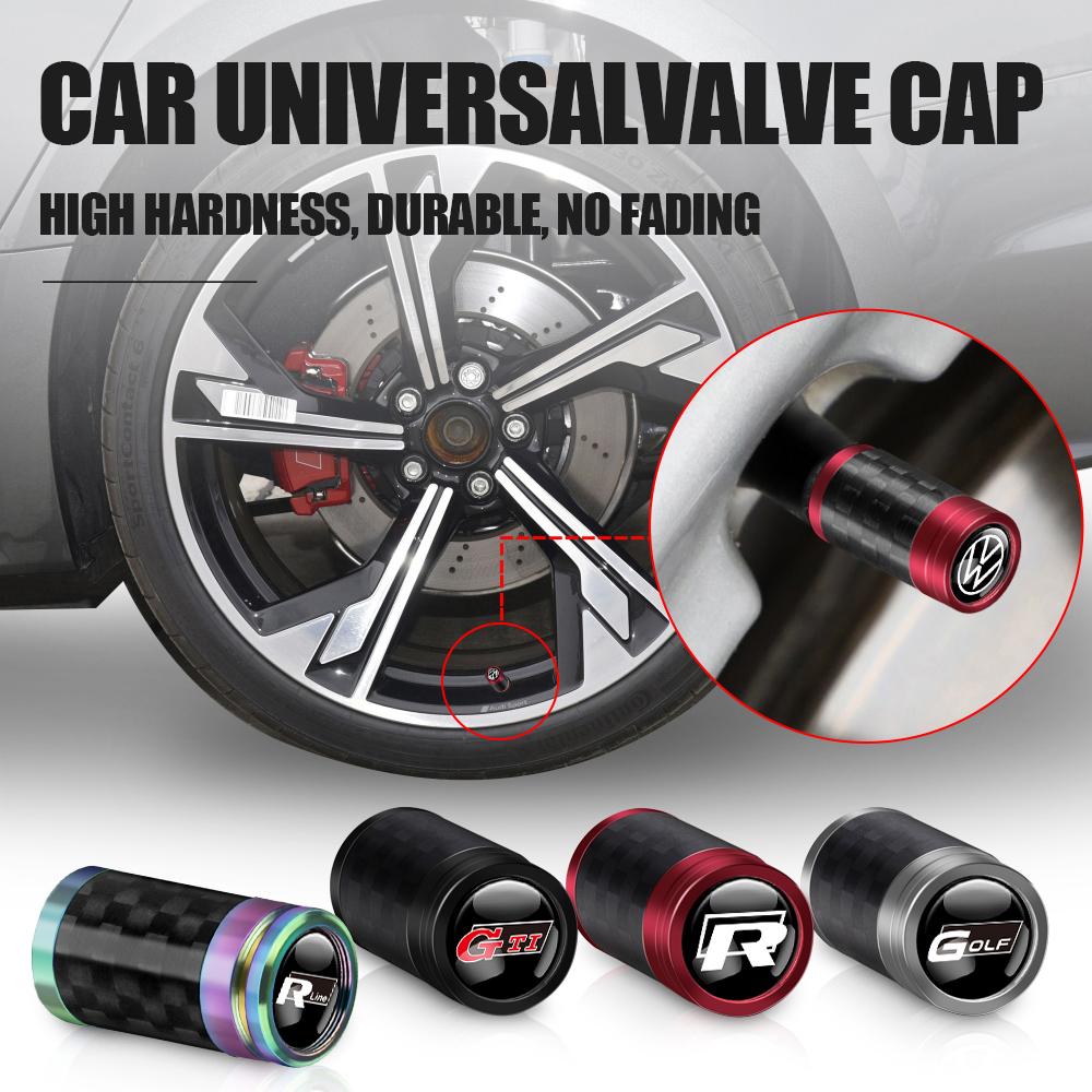 W130Car Accessories Carbon Fiber Wheel Tire Valve Caps Stem Case For Volkswagen Golf Passat Jetta Tiguan Polo GTI Beetle Vento Rline