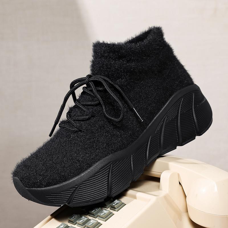 TUINANLE Women New Winter Snow Sneakers Outdoor Non Slip Thick Cotton Shoes Keep Warm Low Heels Flock Shoes