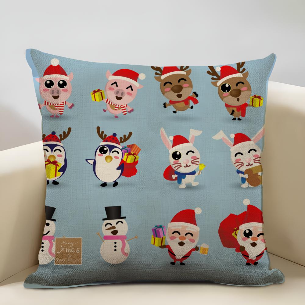 Niedlicher Weihnachts-Kissenbezug Haushaltsdekoration Leinen Sofa-Kissenbezug: Hautfreundlich & Atmungsaktiv Mit Unsichtbarem Reißverschluss