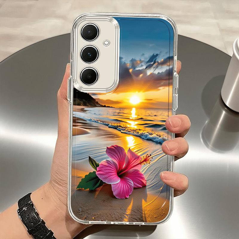 Transparent phone case for beach sunset scenery suitable for Samsung Galaxy S26 S25 S24 S23 S22 S20 FE Ultra Plus anti fall