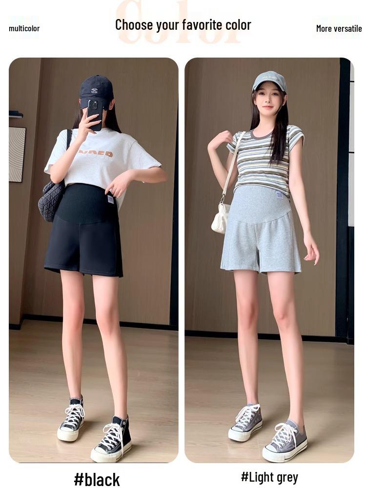 Maternity Casual Wide-Leg Cotton Shorts - Solid Color, Three-Quarter Length, Summer Wear