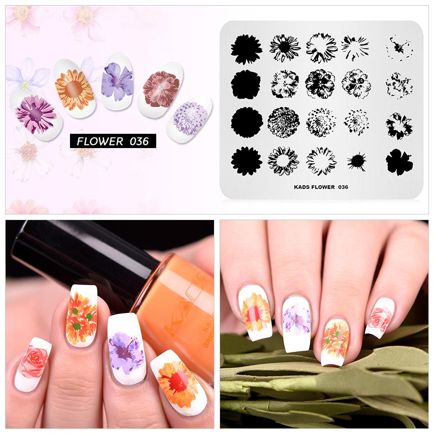 kads Flower 036 Overprint Bloom Flowers Stamp Templates DIY Plate Image Manicure Tools Nail Art Stamping Plates