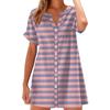 Women Fashion Casual V-neck Short Sleeve Button Stripe Print Dress