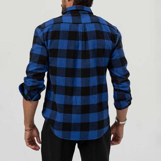 Men Casual Shirt Lapel Long Sleeve Plaid Print Shirt Tops Single Breasted Loose Fit Flap Pockets Shirt Tops