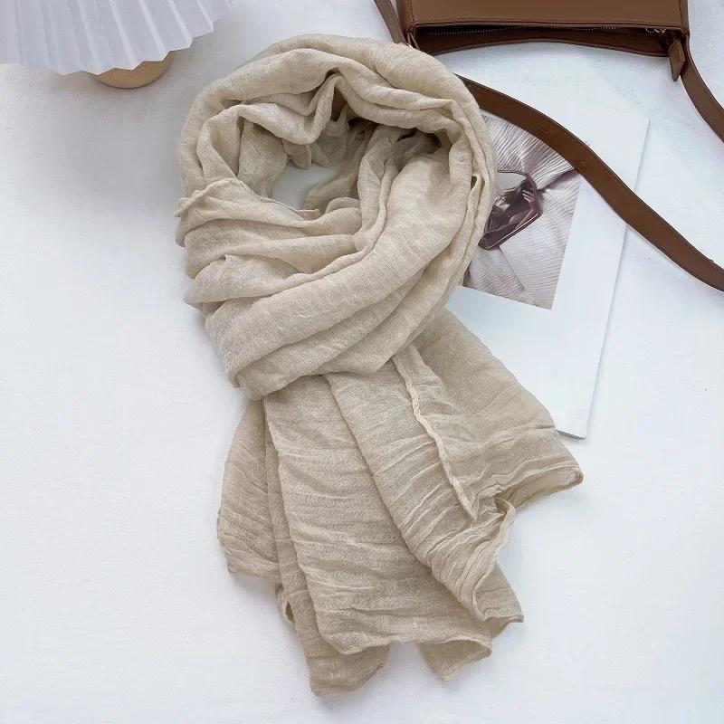 Vreovor Plain Tie Dye Scarf For Women Thin Style Spring And Autumn New Solid Color Retro Cotton Soft Versatile Shawl