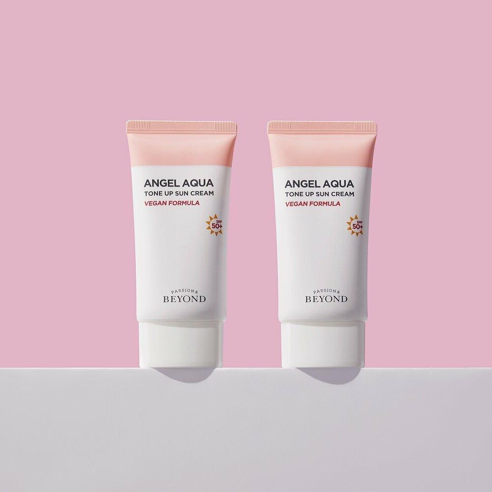 Beyond Angel Aqua Tone Up Krem przeciwsłoneczny 1+1 Zestaw specjalny (Weganin)