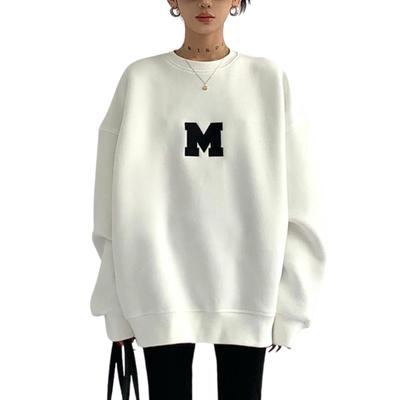 SeiunAn Logo Pullover Long Plus Sizes Loose Crew Long Sleeve Korean English Back Print Women's Sweatshirt, Hoodie, Sleeve, Lightweight,